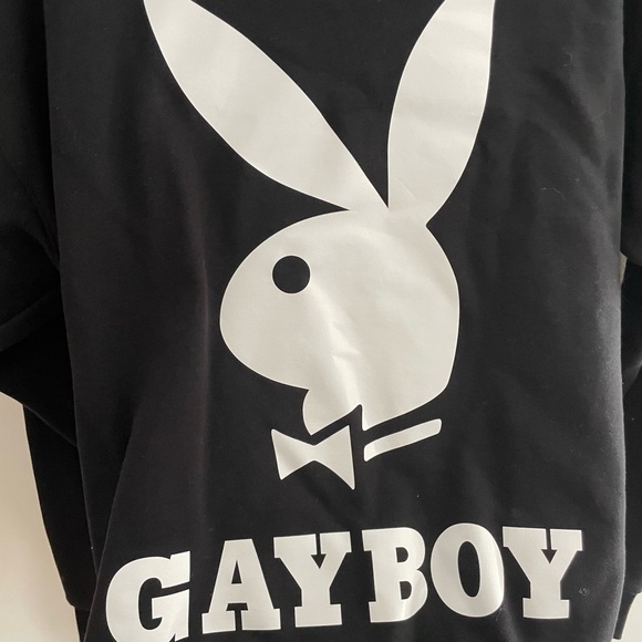 New* AW19 MOSCHINO Couture Jeremy Scott PLAYBOY GAYBOY Black Hooded Sweatshirt - Picture 3 of 5